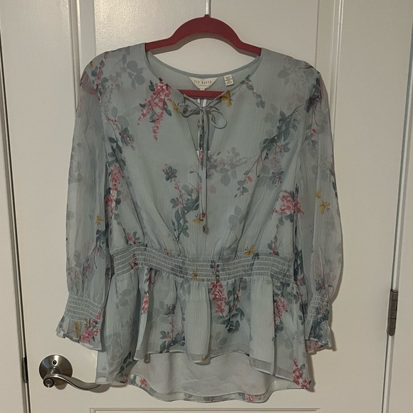 MOVE OUT SALE Ted Baker Klarra Ruffle Peplum Sorbet Blouse Size 3 - Picture 4 of 5